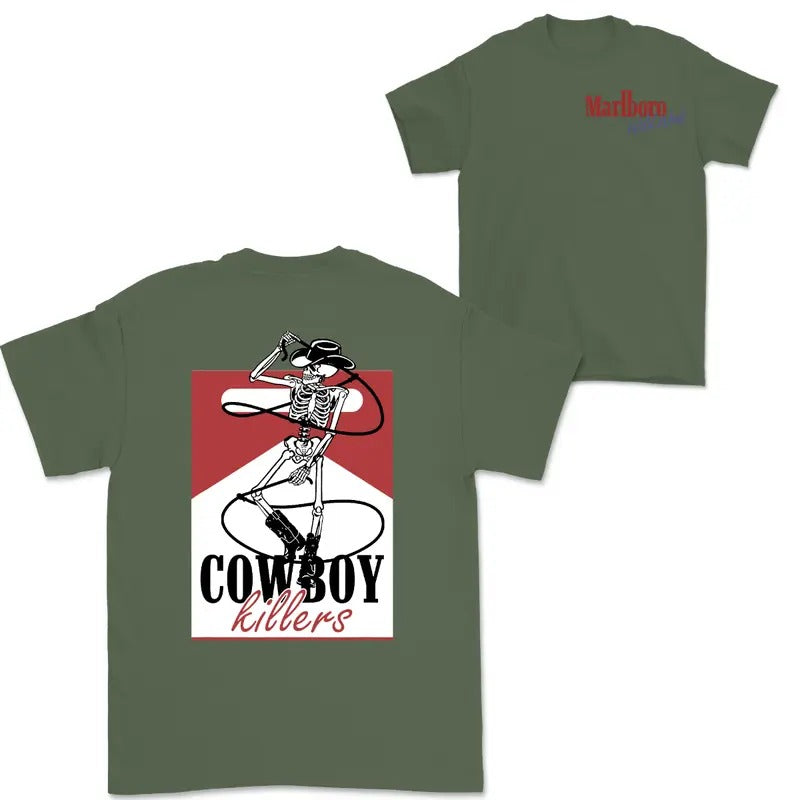 Western Cowboy Vintage Cowboy Killers Skull Skeleton T-Shirt Unisex Menswear