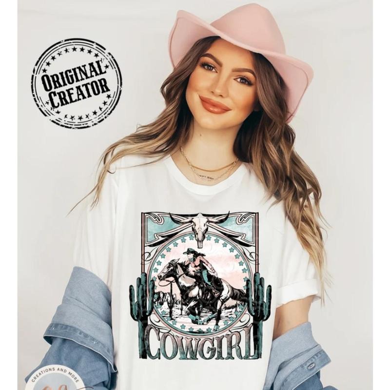 Western Cowgirl T Shirt, Cowgirl Graphic Tee, Rodeo Cowgirl Shirt, Western Sublimation Design Shirt 1V7F1