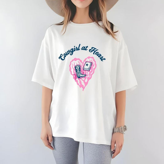 Western Retro Cowgirl at Heart T-Shirt, Western Retro Graphic Shirt, Cowgirl Graphic Shirt, Crewneck T-shirt, Gift For Girlfriend