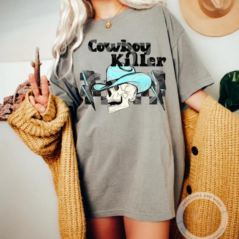 Western T Shirt, Retro Cowboy Killer T Shirt, Skeleton Graphic Tee, Vintage Country Shirt Design A26H5 Hoodie, Sweatshirt