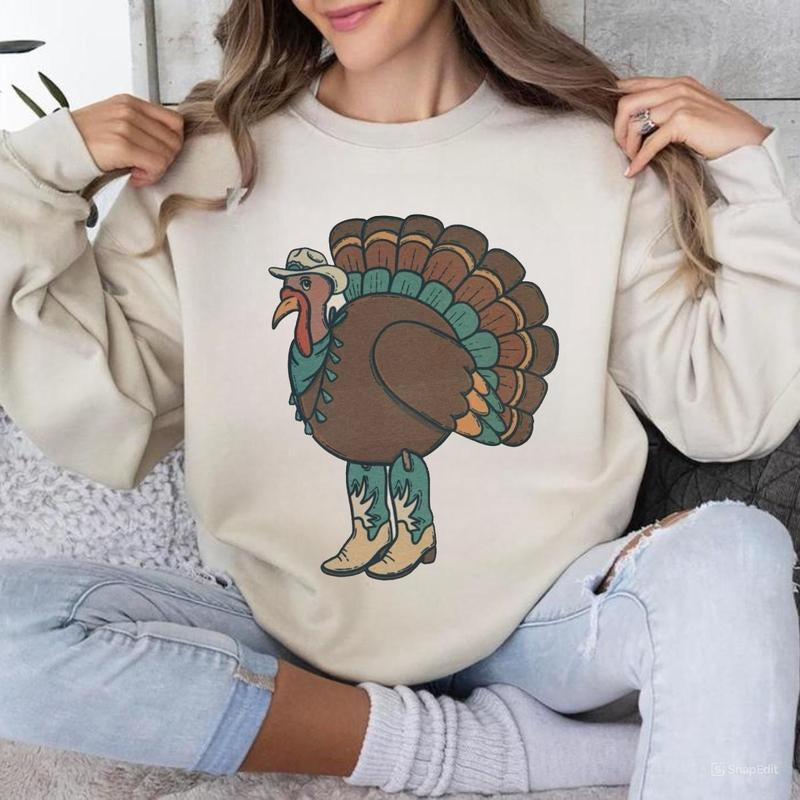 Western Turkey Sweatshirt, Turquoise Turkey Sweatshirt, Western Thanksgiving Shirt, Cowboy Turkey Shirt, Turquoise...
