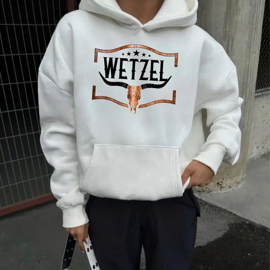 WetzeI Concert Hoodie, Western Bull Skull, Contry Music Concert Oufit, Merch For Fans, Unisex Long Sleeve Pullover Hoodie Shirt Menswear Sweaters