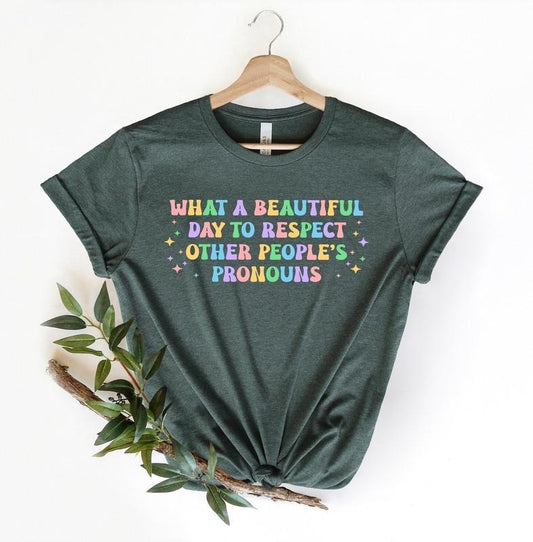 What A Beautiful Day to Respect Other People's Pronouns Shirt, Gay Tee, Positive Shirt,Human Rights Shirt,Equality Tee,LGBTQ Shirt,Pride Tee