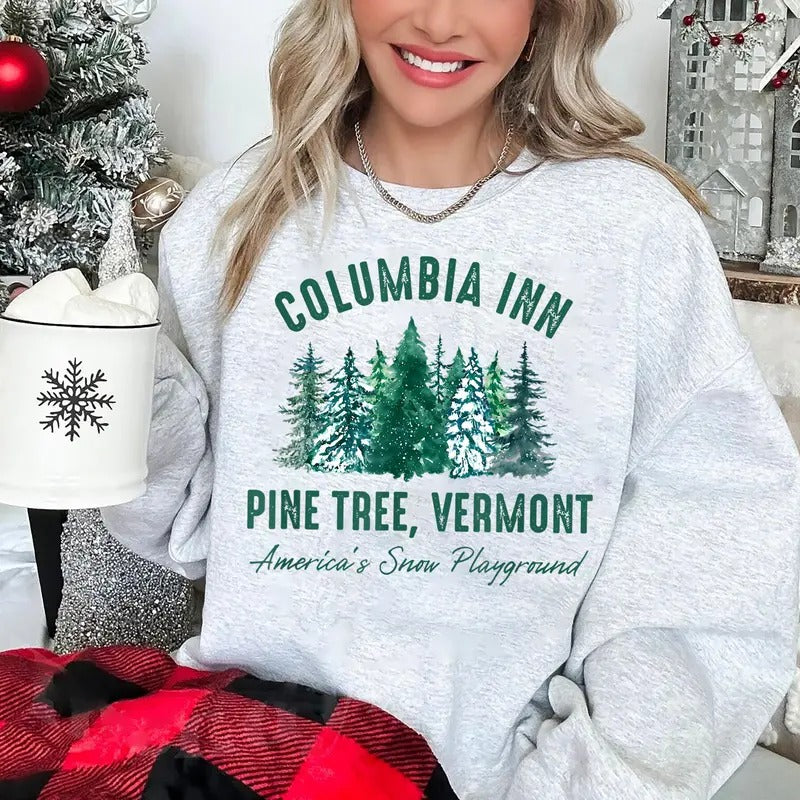 White Christmas Movie Columbia Inn Pine Tree Vermont Sweatshirt, Christmas Sweatshirt, Christmas Movies Shirt, Winter Holiday Crewneck, Vintage 90s Christmas Song Sweatshirt, Xmas Sweatshirt Gift Shirt