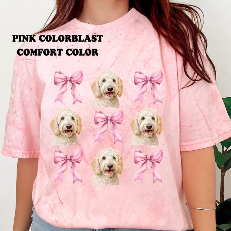 White Goldendoodle with bows Shirt~ Unisex Apparel Relaxed Fit Printed In The USA Clothing Womenswear Casual Comfort Cotton Top Athletic Boho Chic