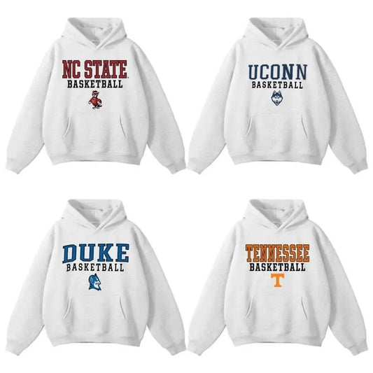 White Hoodie Vintage Basketball NCAA College, All Sports Team Streetwear Hoodie, Classic Pullover For All Team Fans men's  sweatshirts vintage  clothing graphic  hoodies