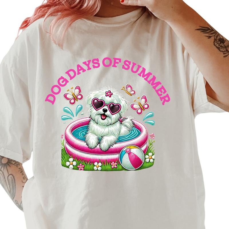 White Maltese Dog Days of Summer Shirt ~ Unisex Apparel Relaxed Fit Printed In The USA Clothing Womenswear Casual Comfort Cotton Top Athletic Boho Chic