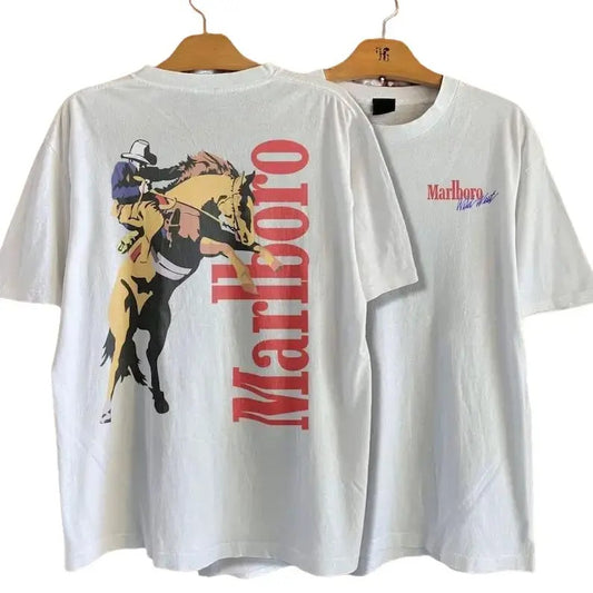 Vintage Marlboro Cowboy Wild West Unisex Black/White T-Shirt 100% Cotton Crew Neck Allsizes 501fits Menswear Top