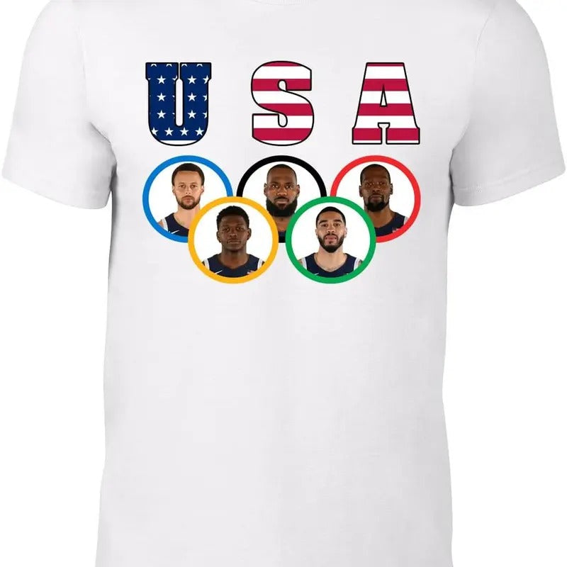 White Team USA Basketball Team Logo Style T-Shirt