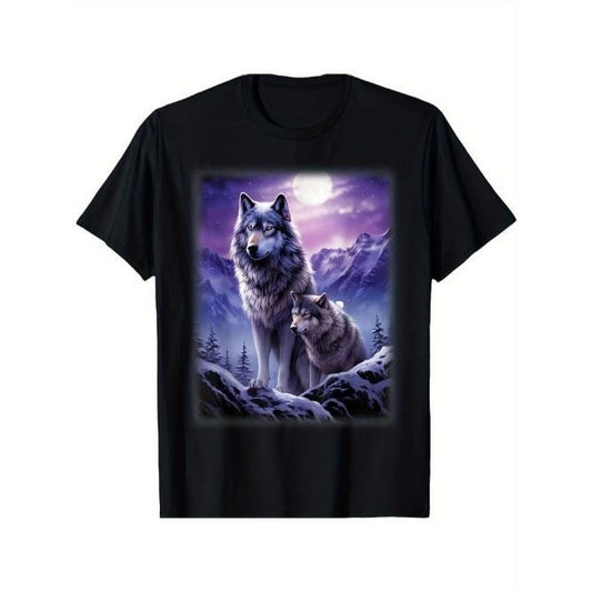 White Wolf Car T-Shirts Men's Cotton Short Sleeve Print Crew Neck Graphic Print T-Shirrt Made in USA