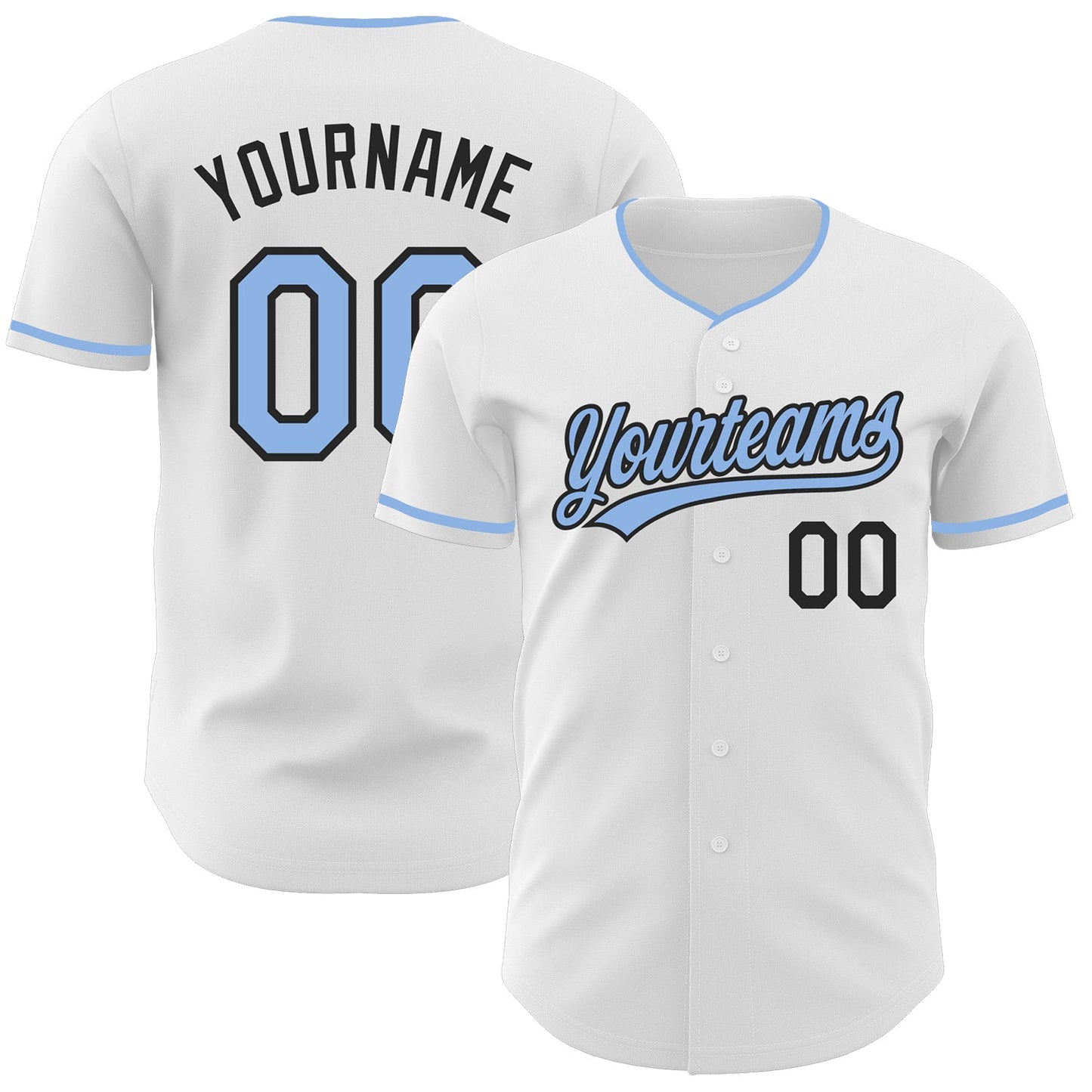 Custom White Light Blue-Black Authentic Baseball Jersey