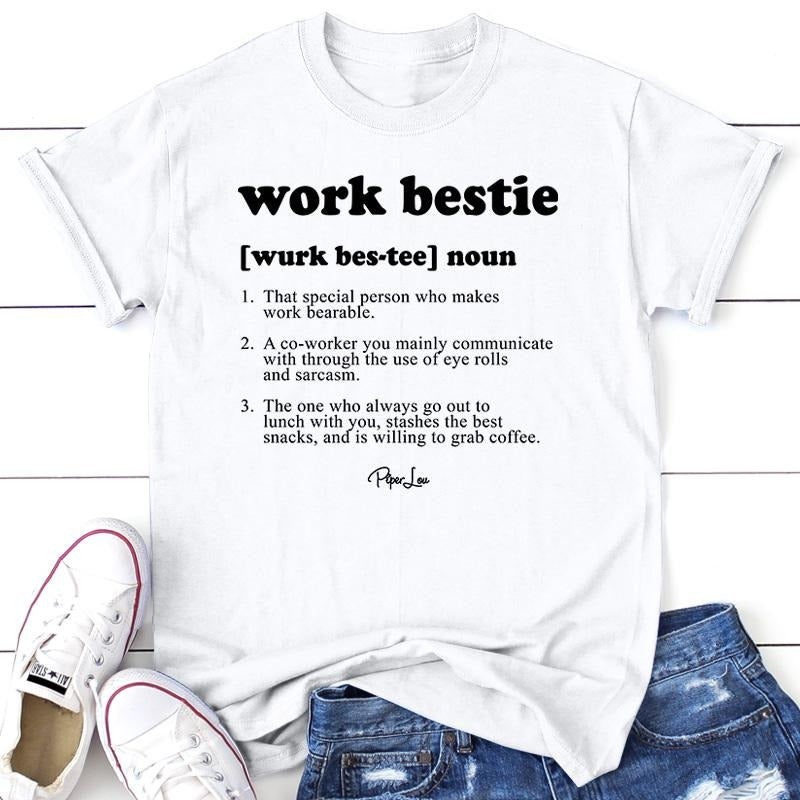 Work Bestie Tee, Proudly Printed In The USA, Tee Gray / White, #sassy #cute #colorprint Hoodie, Sweatshirt | WearSparks.com