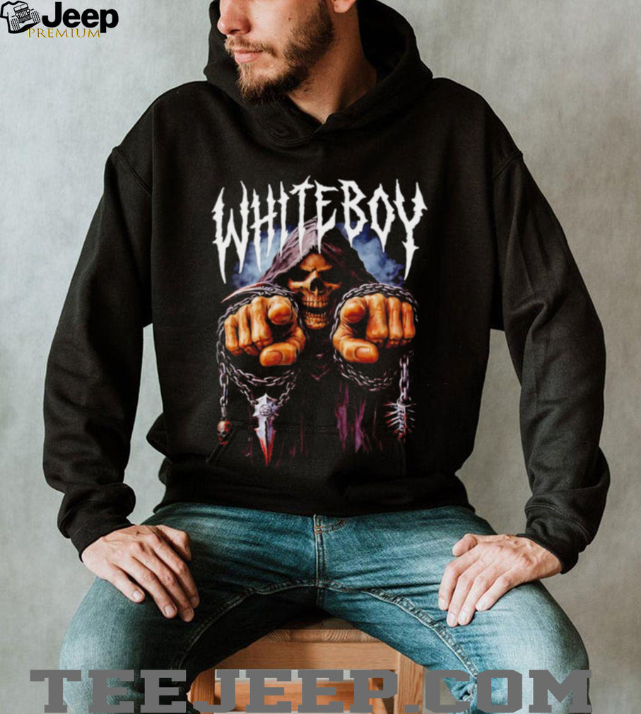 Whiteboy Grim Reaper Skeleton in Chains Metal Font Gothic Graphic T Shirt