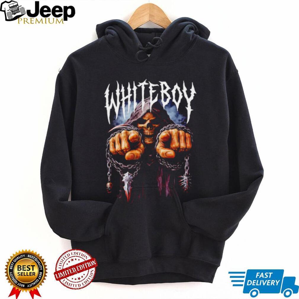 Whiteboy Grim Reaper Skeleton in Chains Metal Font Gothic Graphic T Shirt