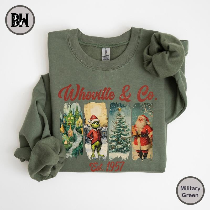 Whovillee & Co Christmas Sweatshirt, Santa Claus Shirt, Grinnch Christmas Shirt, Whoville And Co Est 1957 Shirt, Xmas Shirt, Christmas Gift