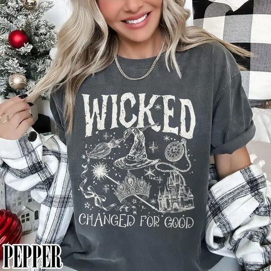 Wicked 2024 Change For Good Mineral Washed Shirt, Defy Gravity Broomstick Magic Wand, Wizard Movie Fan Shirt, Wicked Music Fan Gift