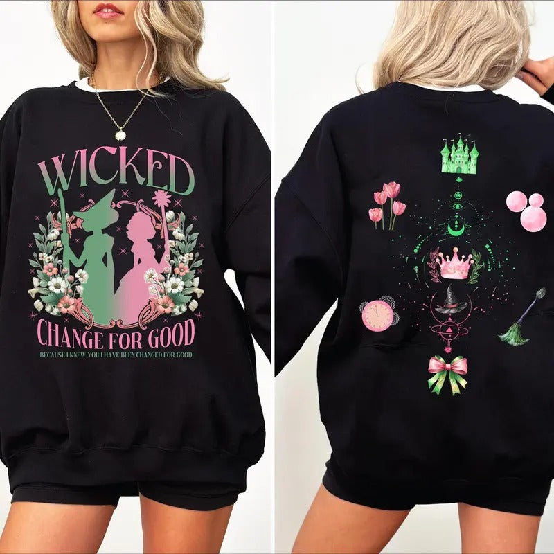 Wicked Change For Good Glitter Sweatshirt, Wizard Of Oz Hoodie, Broomstick Shirt, Wicked Defy Gravity Sweatshirt, Wizard of Oz Movie Fan Unisex Soft Comfort Crewneck Pullover Long Sleeves Graphic Fabric Sweater