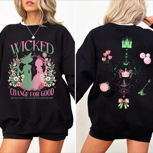 Wicked Change For Good Glitter Sweatshirt, Wizard Of Oz Hoodie, Broomstick Shirt, Wicked Defy Gravity Sweatshirt, Wizard of Oz Movie Fan Unisex Soft Comfort Crewneck Pullover Long Sleeves Graphic Fabric Sweater