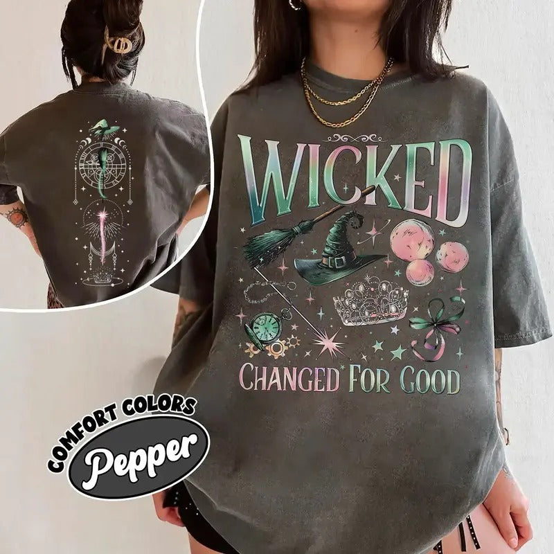 Wicked Change For Good Shirt, Gravity Broomstick Magic Wand Sweatshirt, Wizard Movie Fan Shirt, Wicked Musical Fan Crewneck, Pink Goes Good With Green Shirt