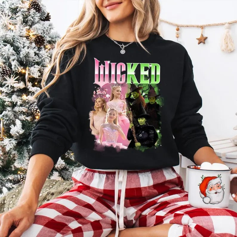 Wicked Change For Good Sweatshirt, Wicked Defying Gravity Shirt, Broomstick Magic Wand T-shirt, Wizard Of Oz Movie Tee, Pink And Green