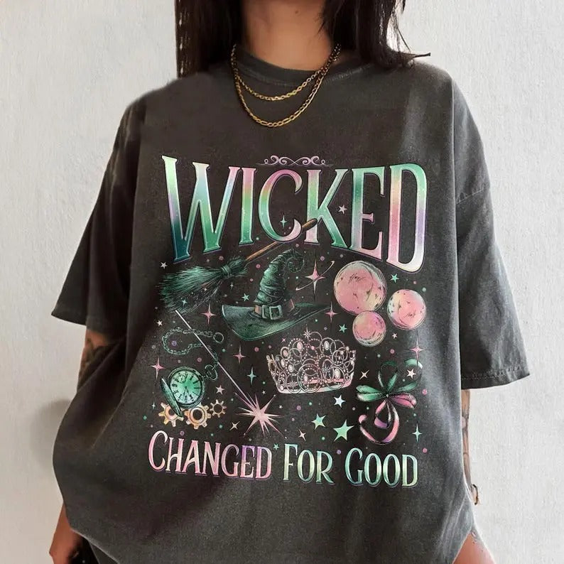Wicked Change For Good T-Shirt, Defy Gravity Broomstick Magic Wand, Wizard Movie Fan Shirt, Wicked Musical Fan Gift Cotton Crewneck Casual Fitstyle{n002}2
