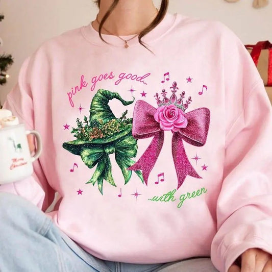 Wicked Change for Good Glitter Sweatshirt, Hoodie, T-Shirt, Defy Gravity Broomstick Shirt, Pink and Green Wizard of Oz Movie Sublimation Shirt