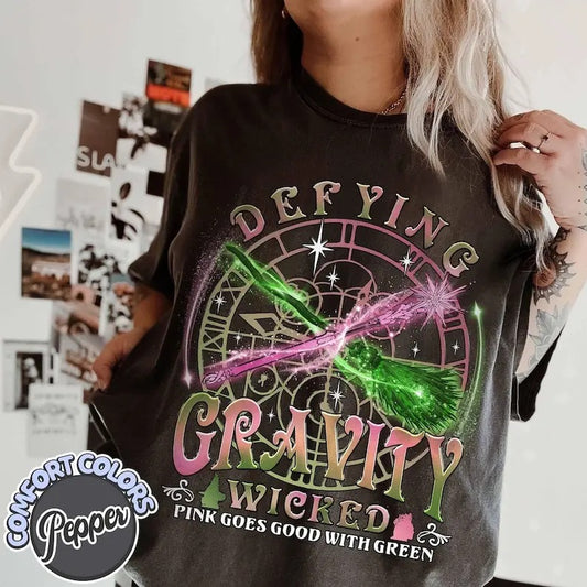 Wicked Defying Gravity Shirt, Pink Goes Good With Green Shirt, Wicked the Musical, Broomstick Magic Wand, Movie Fan Shirt