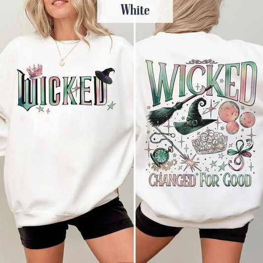 Wicked Movie 2 Sided Sweatshirt, Hoodie, T-Shirt, Wizard of Oz Fan Gift, Witch Pink and Green Shirt, Pop Culture Graphic Wicked Musical Shirt, A New Musical