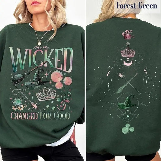 Wicked Movie 2 Sided Sweatshirt, Wizard of Oz Fan Gift, Witch Pink and Green Shirt, Pop Culture Graphic Wicked Musical Shirt, A New Musical