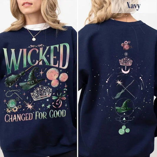 Wicked Movie 2 Sided Sweatshirt, Wizard of Oz Fan Gift, Witch Pink and Green Shirt, Pop Culture Graphic Wicked Musical Shirt, A New Musicalstyle{n002}2