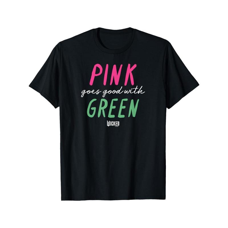 Wicked Pink Goes Good With Green T-Shirt - 100% Cotton Crew Neck Short Sleeve Tee, Geometric Pattern, All-Season, Medium Stretch, Regular Fit, Digital Direct Injection, Daily & Casual Wear Made in USA