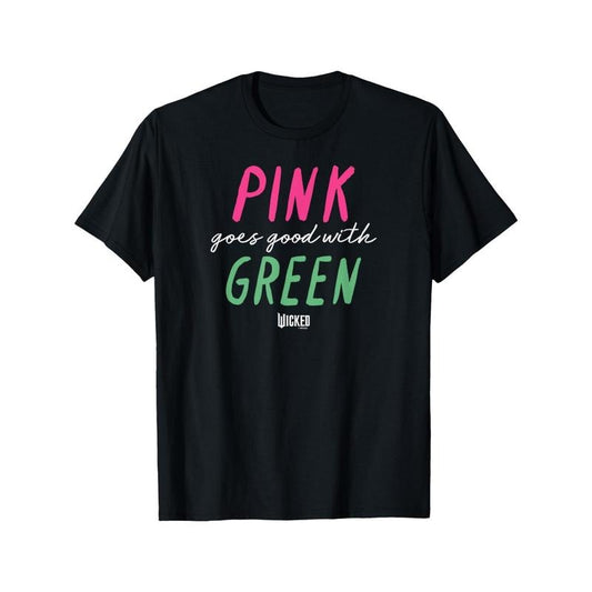 Wicked Pink Goes Good With Green T-Shirt - 100% Cotton Crew Neck Short Sleeve Tee, Geometric Pattern, All-Season, Medium Stretch, Regular Fit, Digital Direct Injection, Daily & Casual Wear Made in USA