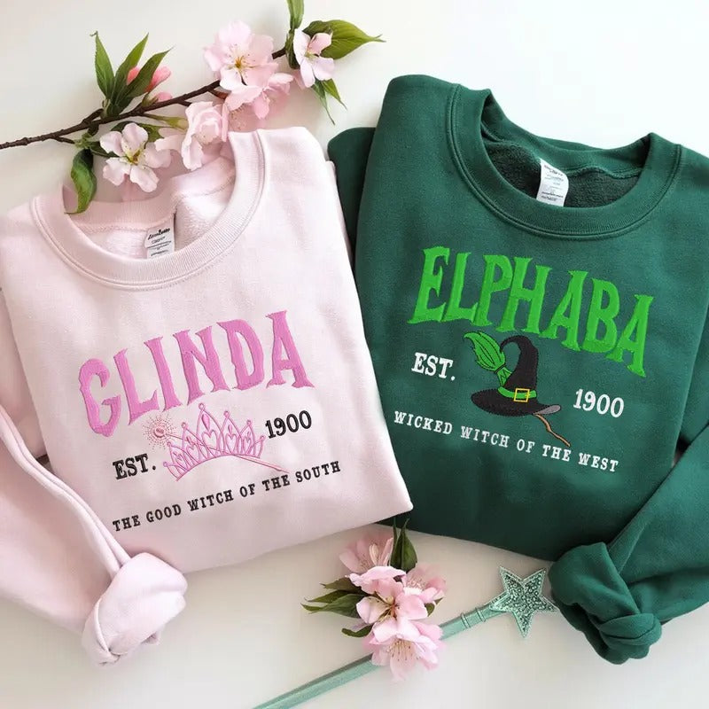 Wickeds Embroidered Sweatshirt, Elphaba And Glinda Besties Embroidered Sweatshirt, Broadway Musical Movie Sweatshirt