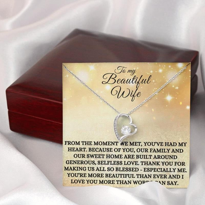 Wife Gift From Husband, To My Wife Necklace, Heart Necklace For Wife Anniversary Jewelry, Wife Birthday Gift, I Love My Wife Heart Pendant, Love Necklace With Message Card, Gift For Her, Necklace With Gift Box, Valentine Gifts, Jewelry Box.