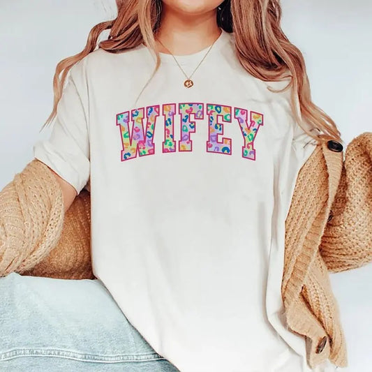 Wifey Shirt, Leopard Wife T-shirt, Faux Glitter Cheetah Wifey Graphic Printed Tee, Comfort Shirts For Wives, Soft Fabric Shirt For Wife, Gift For Her, Women's Tops, Womenswear, Cotton Fabric Relaxed Fit Chic Style, gift for friends