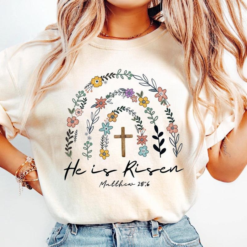 Wildflowers Easter Shirt, Christian Tshirt, Religious Gift for Easter Day sweatshirt, He Is Risen hoodie, Womens Easter...