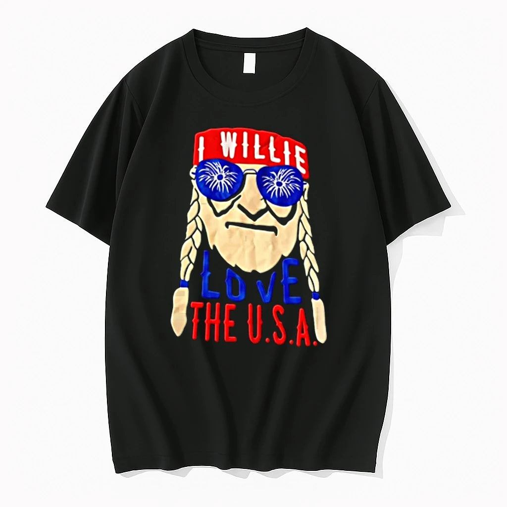 Willie Nelson Usa I Love The Usa Braided Hair Fireworks Sunglasses Tshirts Sweater
