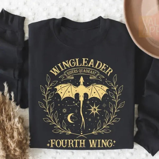 Wingleader Fourth Wing Tshirt, Dark Academia Gift, Iron Flame Shirt, Unisex Medium Heavy Fabric, Loose Fit, Machine Washable, Casual Style - Pullover