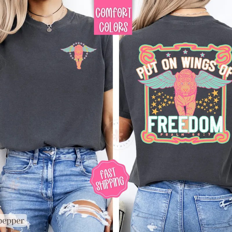 Wings of Freedom Shirt Comfort Colors, Christian Tees for Women, Religious Tshirts Hoodie, Sweatshirt | WearSparks.com