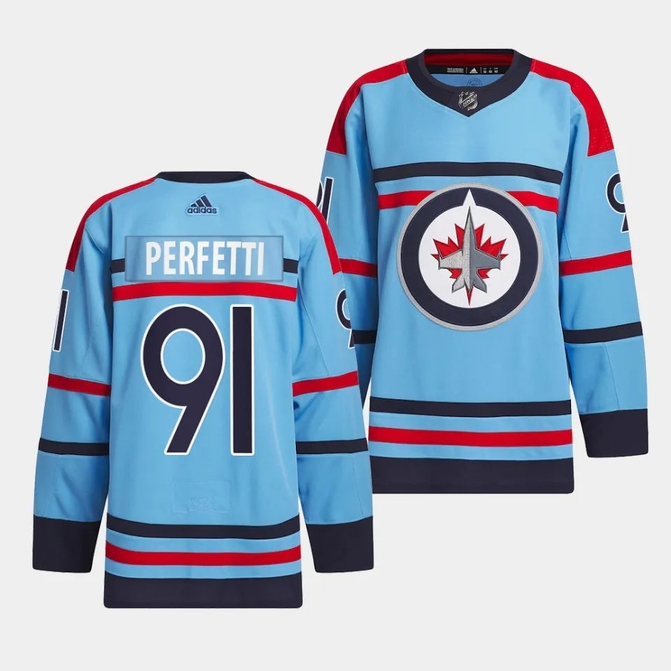 Winnipeg Jets #91 Cole Perfetti 2023-24 RCAF Centennial Light Blue Jersey