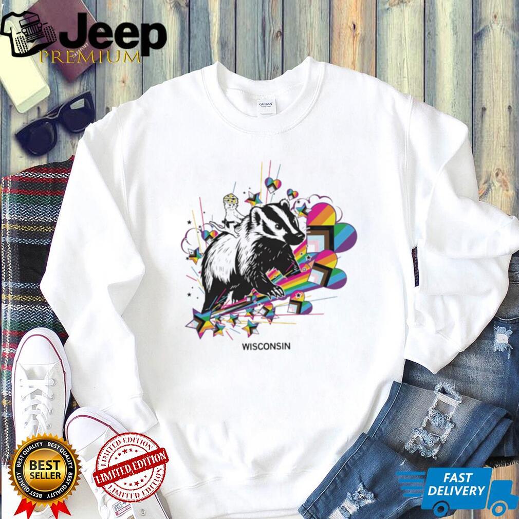 Wisconsin Badger Mascot Colorful Retro Art Graphic T Shirt