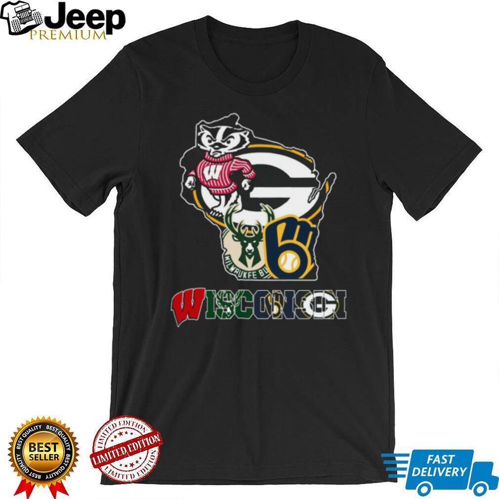 Wisconsin Sports Fan Badger Packers Bucks Brewers T Shirt