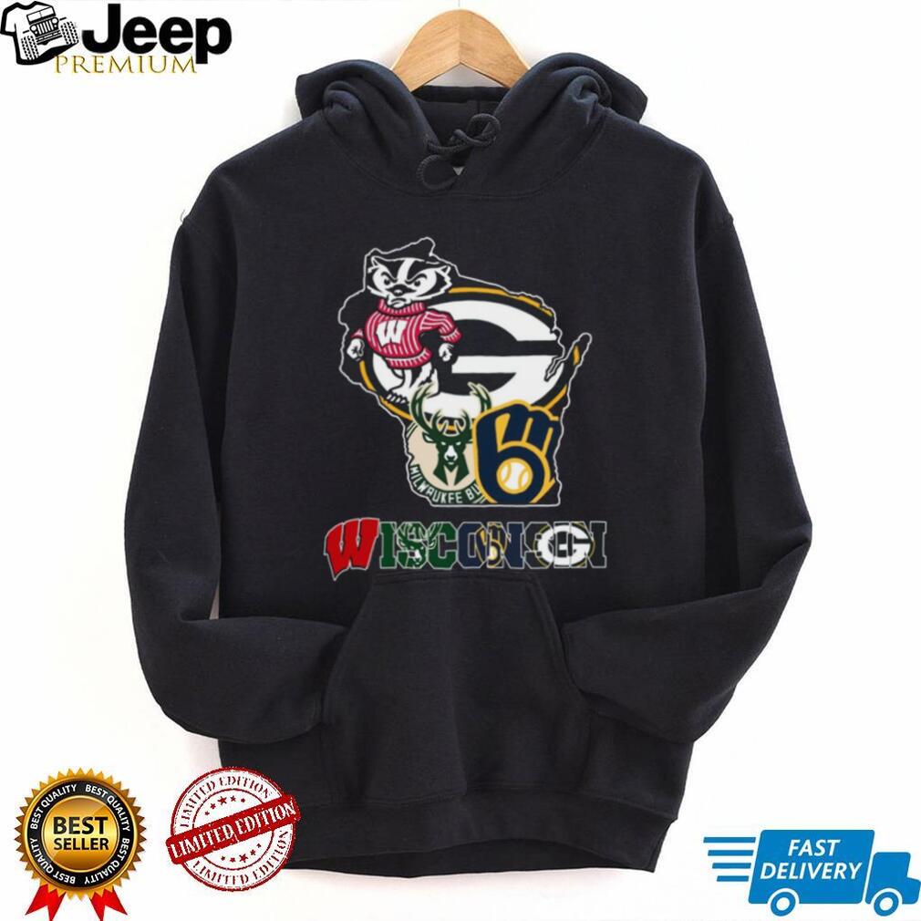 Wisconsin Sports Fan Badger Packers Bucks Brewers T Shirt
