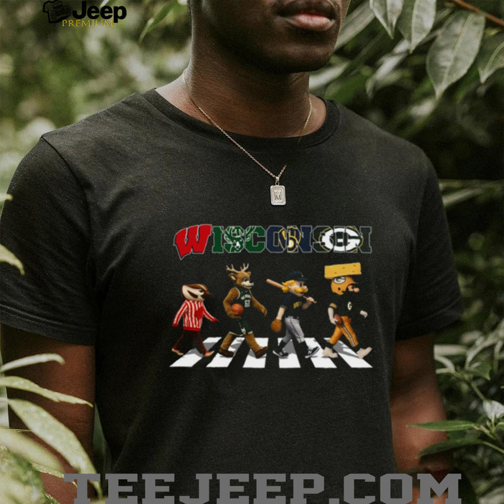 Wisconsin Sports Mascots Abbey Road Badgers Bucks Brewers Packers T Shirt
