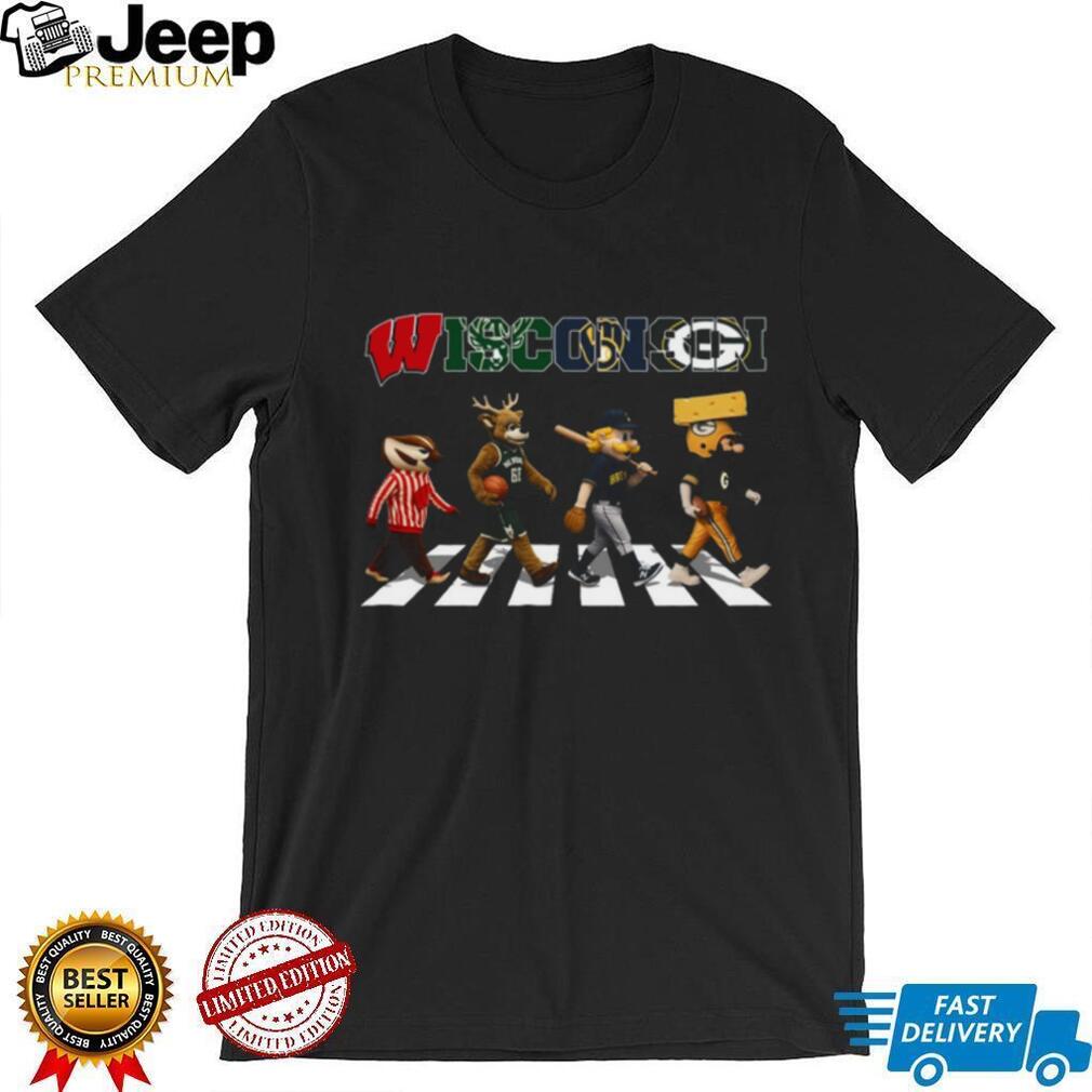 Wisconsin Sports Mascots Abbey Road Crossing Multi Team Fan T Shirt
