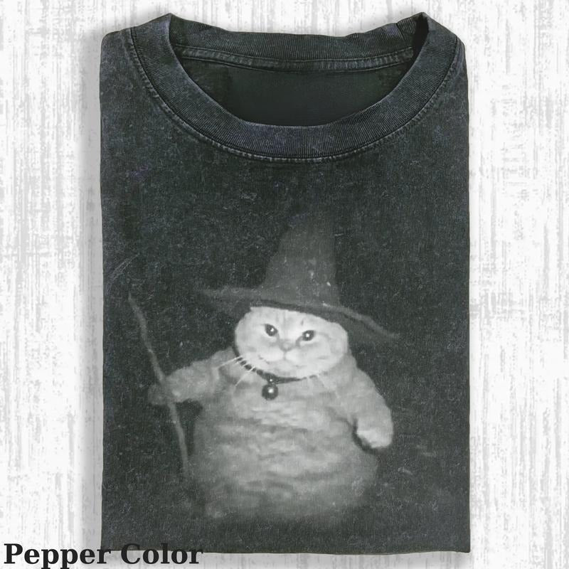 Wizard Cat Vintage Tee, Cat T-Shirt, Meme Cringe Funny Dumb Shirts, Unisex Movie Shirt Menswear Womenswear Streetwear