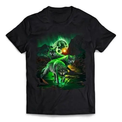 Wolf Hunting in Valley Amidst Catastrophic Asteroid Impact - Short-Sleeve Unisex T-Shirt Made in USA