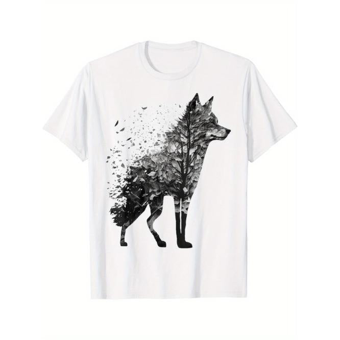 Wolf Tree Decay Drawing Animal Print Art Wolf T-Shirt Made in USA