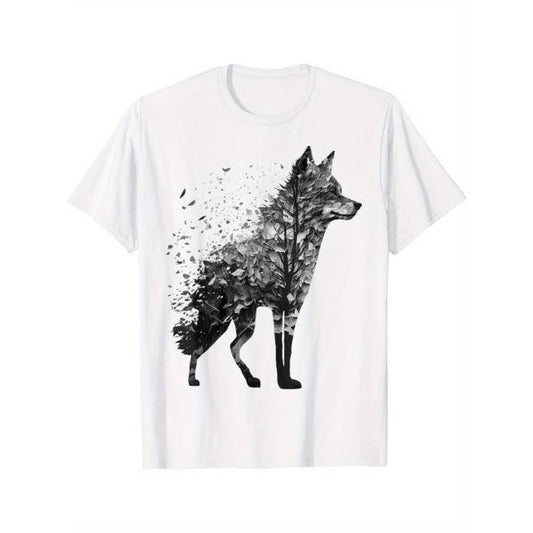 Wolf Tree Decay Drawing Animal Print Art Wolf T-Shirt Made in USA