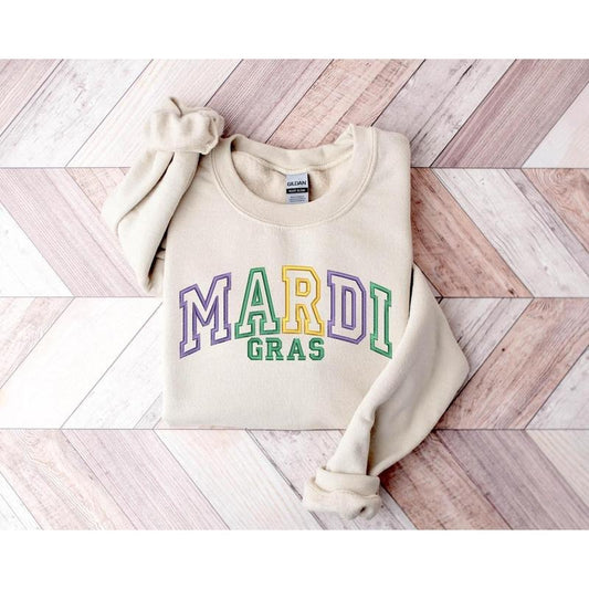 Woman Embroidered Mardi Gras Shirt, Mardi Gras Lover Sweatshirt, Mardi Gras Sweatshirt, Mardi Gras Festival Shirt,...